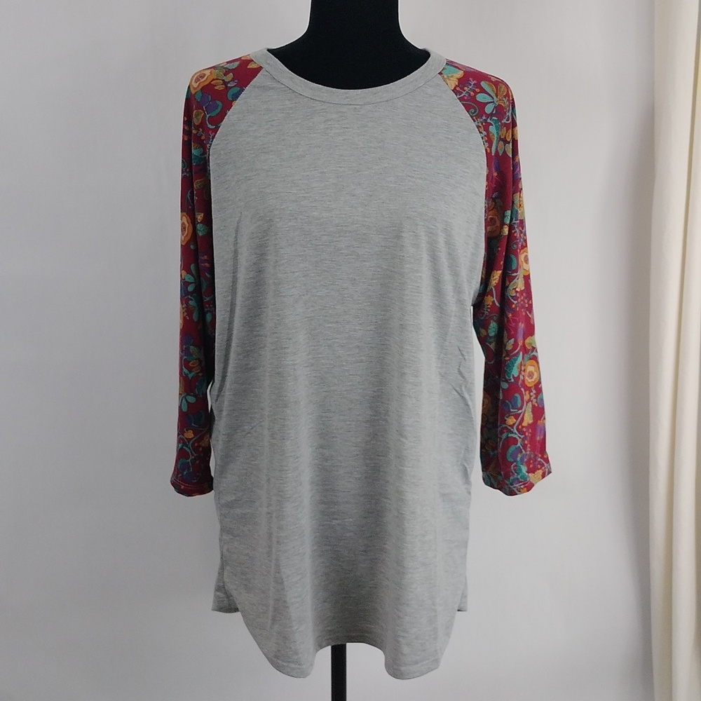 Lularoe Randy Gray With Floral Pattern Sleeves